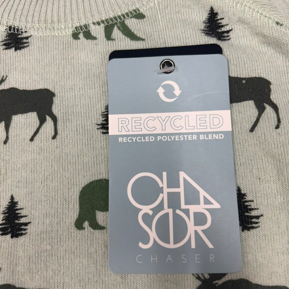 Chaser Kids Recycled Polyester Blend Light Moss Sweater With Moose Print - Picture 5 of 6